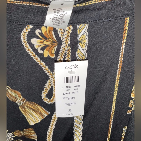 CACHÉ—Patterned Skirt, 12, Black w/ Gold Multicolor Braided Rope & Tassel Print - Picture 3 of 3